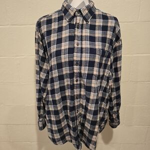 Towncraft Flannel Shirt Navy Plaid Button Down 100% Cotton Men’S Large Layer.